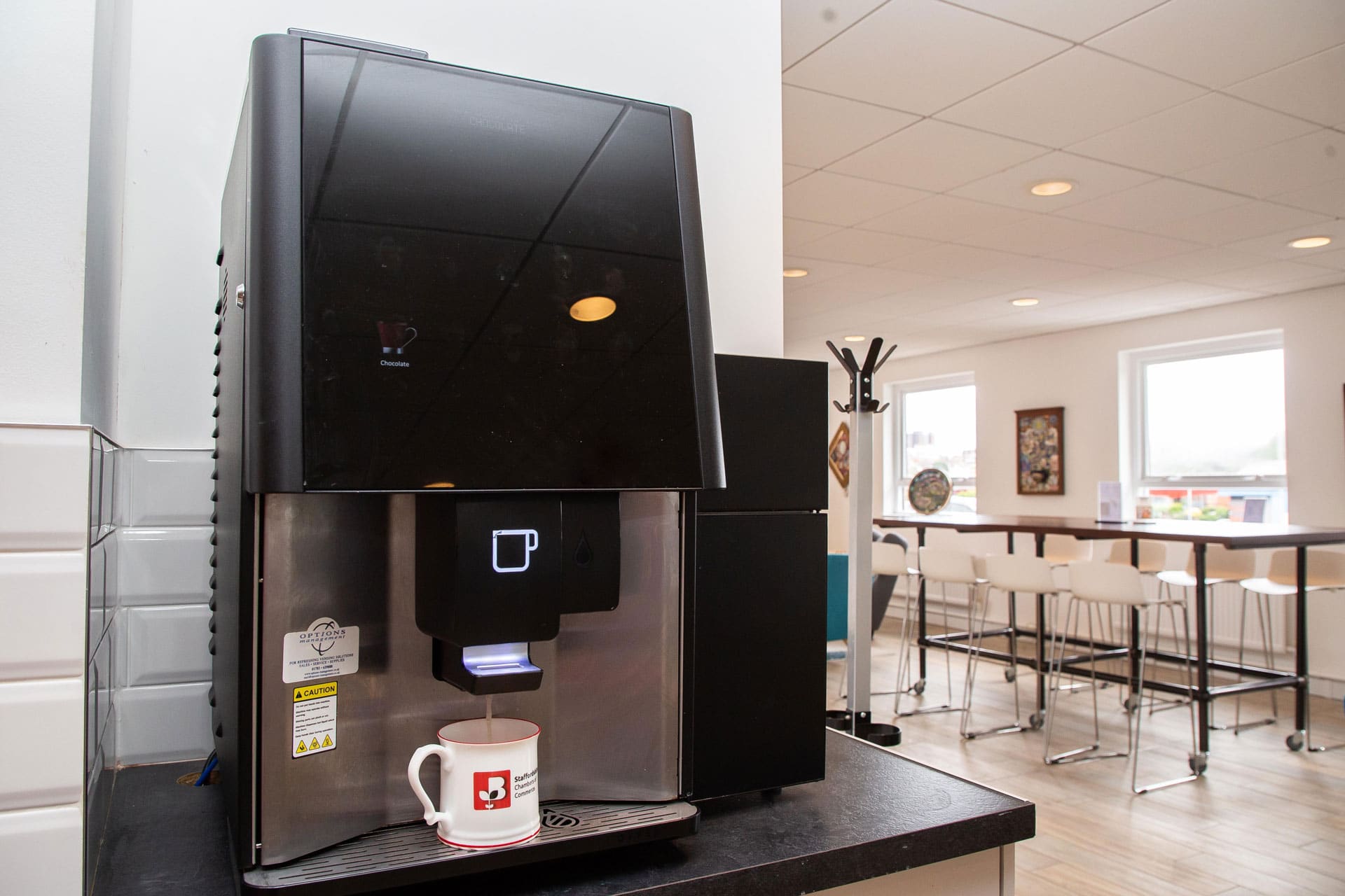 Staffordshire Chambers' Members' Lounge with the coffee machine dispensing drinks