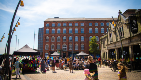 Better World Festival in Hanley City Centre, pop up stands and gazebos