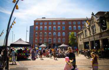 Better World Festival in Hanley City Centre, pop up stands and gazebos