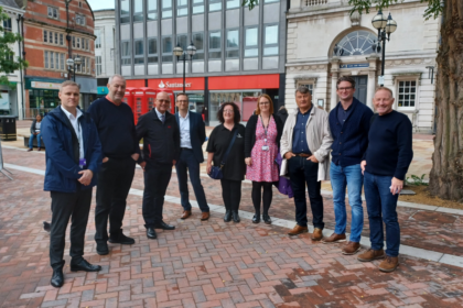 Stafford Chamber of Commerce Board members stood in Stafford town centre