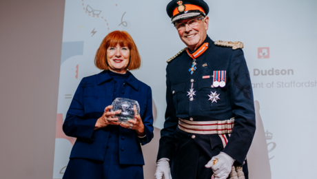 Sara Williams, being presented the King's Award by Ian Dudson, Lord Lieutenant