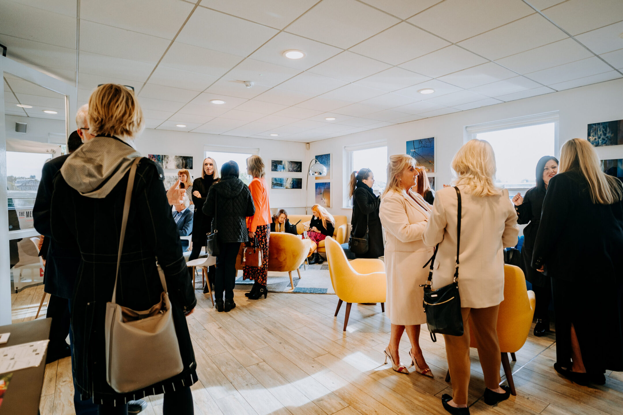 Picture of people at the members lounge at Staffordshire chambers of commerce.