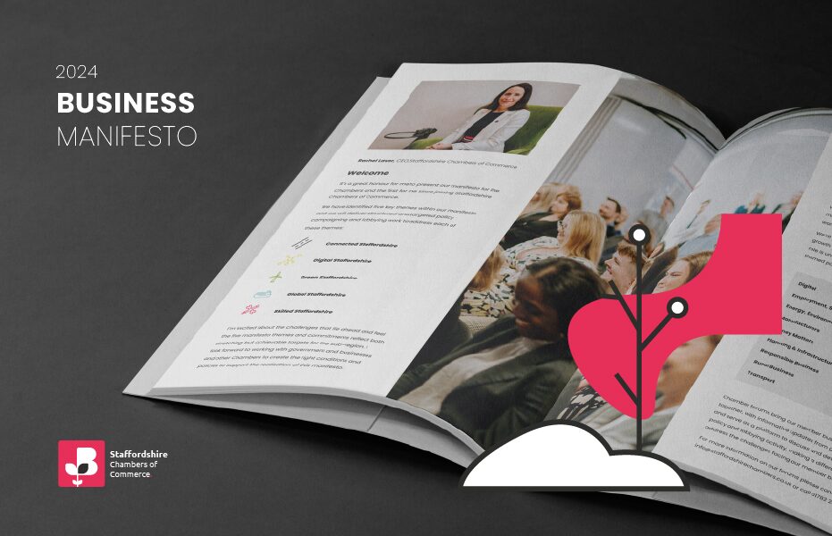 Picture of the 2024 Business Manifesto booklet with Staffordshire chambers of commerce logo at the bottom.