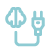Blue Icon which has a device which is connected to a plug.