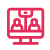 Red icon of two people on a screen.