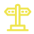 Yellow icon with a sign that has directions between two ways