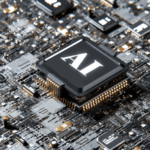 Picture of an AI chip with the letters AI on the motherboard.