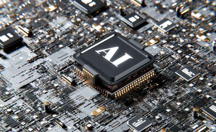 Picture of an AI chip with the letters AI on the motherboard.