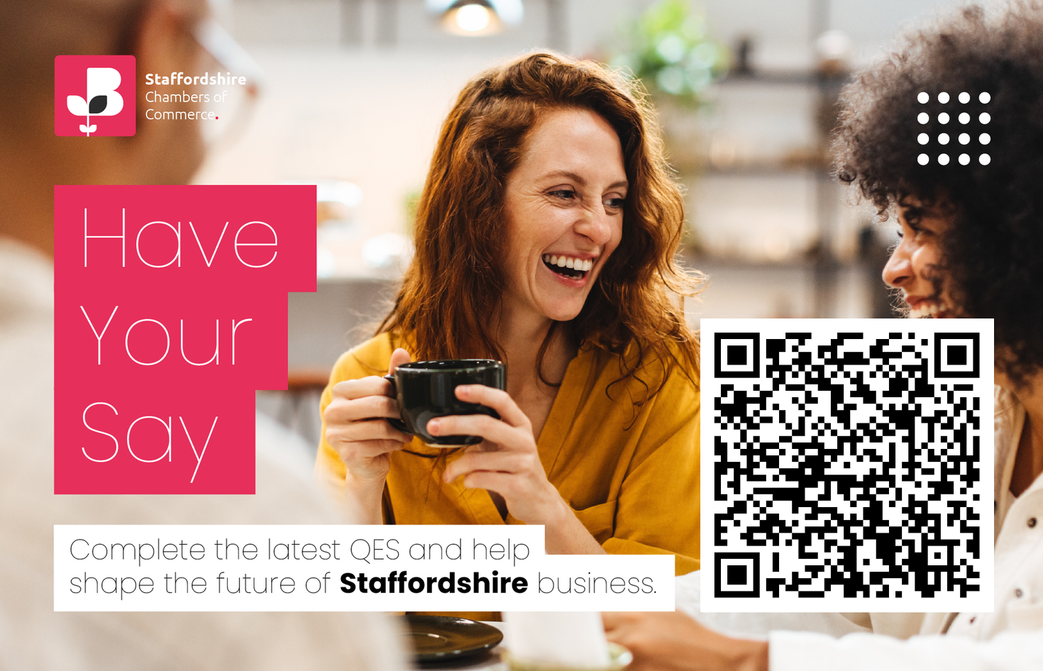 Promotion picture for Staffordshire chambers of commerce on Have you say with a QR code to a survey.