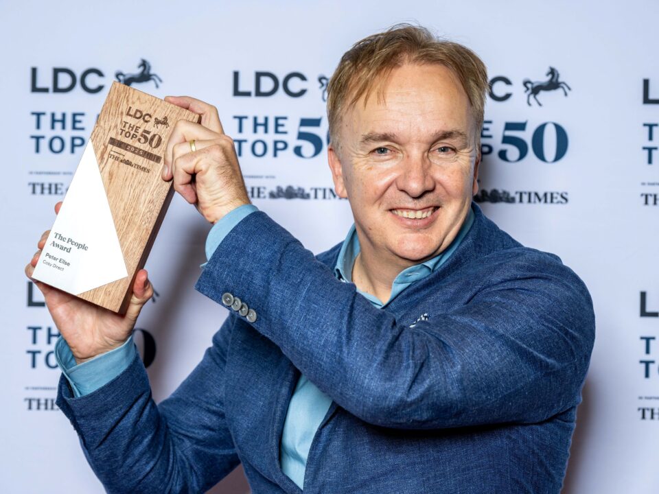 Peter Ellse, co-founder and CEO of Cosy Direct winning LDC, Top fifty award.