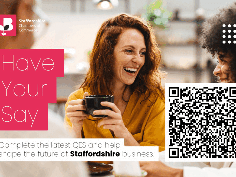 Promotion picture for Staffordshire chambers of commerce on Have you say with a QR code to a survey.