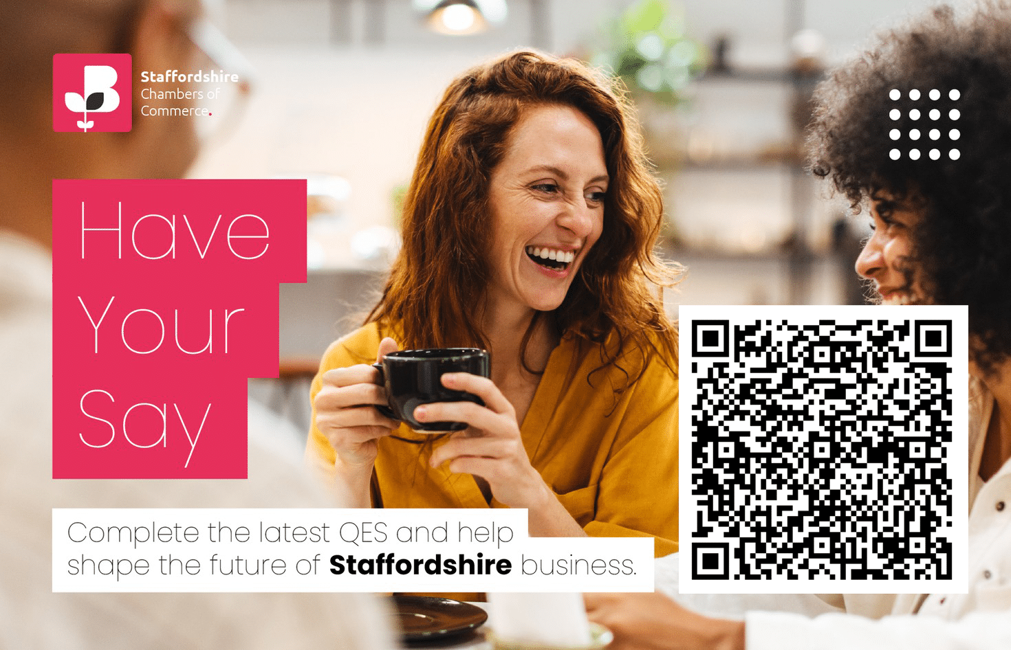 Promotion picture for Staffordshire chambers of commerce on Have you say with a QR code to a survey.